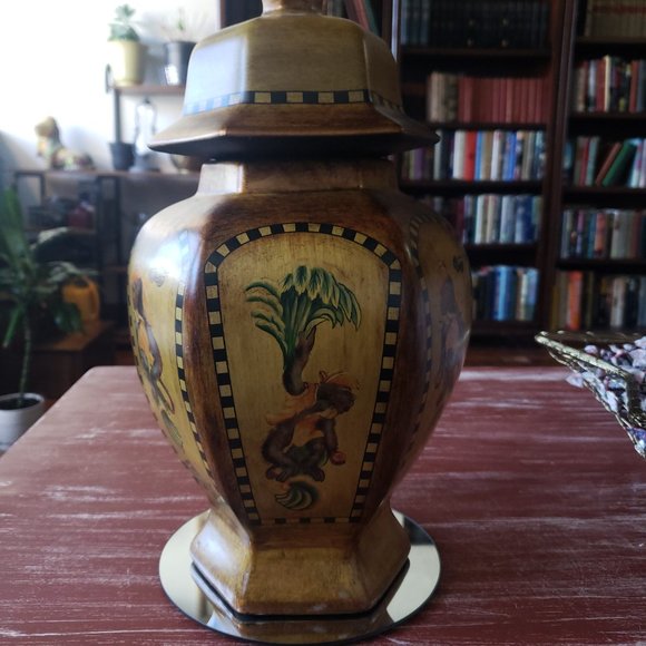 Aztek Monkey & Palm Tree Ginger Jar - Large Ceramic - Bronzed - Picture 10 of 10